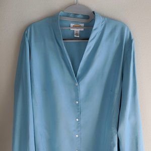 SOLD Silk Blue Blouse Top Long Sleeve Button Up